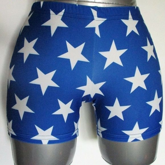 BLUE WITH WHITE STARS BASIC SPANDEX SHORTS - Picture 1 of 4